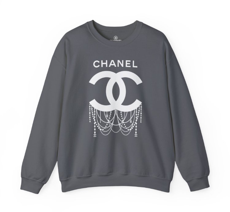 Chanel Logo Necklace Charcoal Sweatshirt - Size Usa