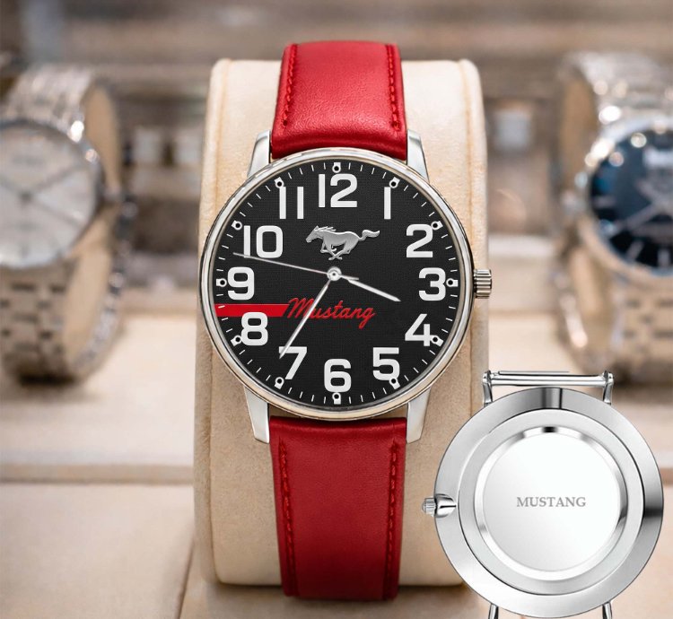 Ford Mustang Car Watch For Men Black Stainless Steel Strap Luxury Wristwatch