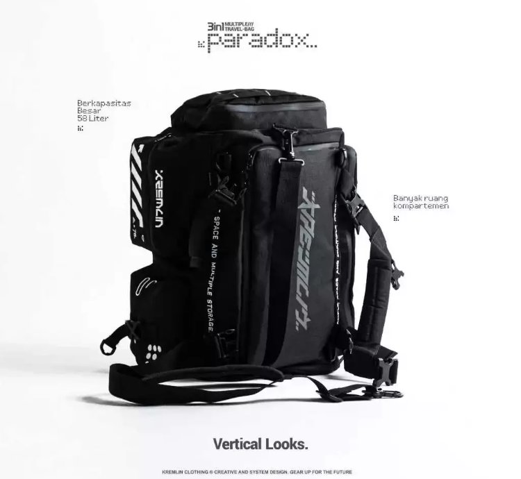 Kremlin Paradox - Multiple Duffle Travel Bag 3 In 1 Techwear Black