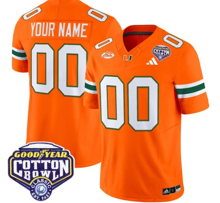 Custom Miami Hurricanes Jersey Name Number 2025 Cotton Bowl Patch Stitched Orange