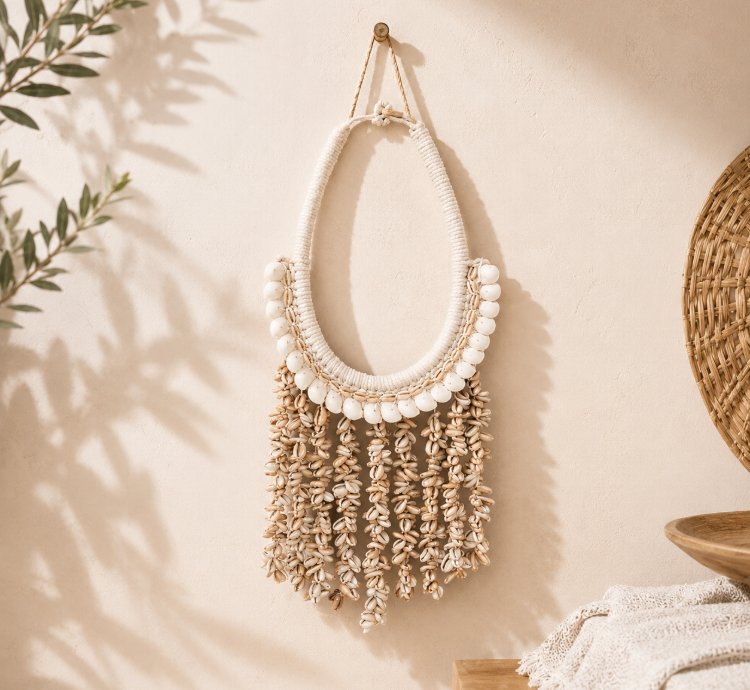 Boho Shell Wall Hanging Handmade Cowrie Shell Wall Decor Coastal Beach Decor Bohemian Home Decoration Bali Artisan Gift