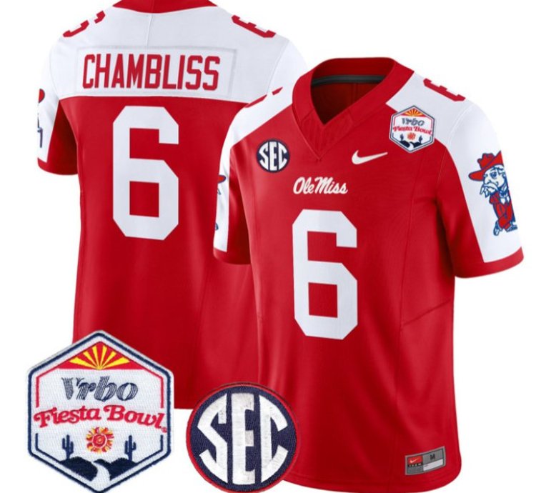 Trinidad Chambliss 6 Ole Miss Rebels Football Jersey 2026 Fiesta Bow Vapor Patch All Stitched