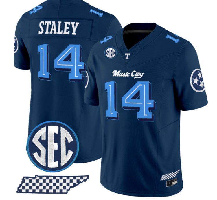 Braylon Staley Jersey 14 Tennessee Vols Music City Edition Stitched Navy