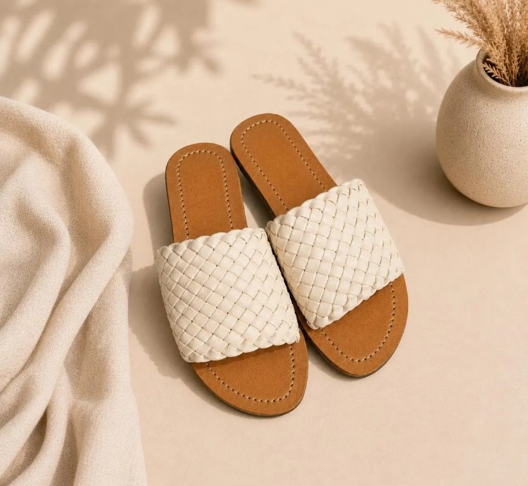 Handmade Bali Leather Slide Sandals Minimalist Boho Summer Flats In White