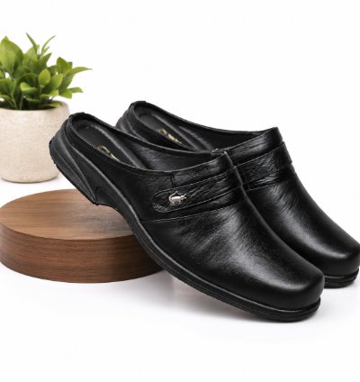 Mens Genuine Leather Slip-on Mule Sandals