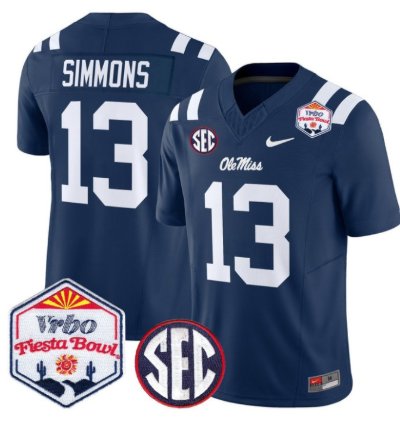 Austin Simmons 13 Ole Miss Rebels Football Jersey 2026 Fiesta Bow Vapor Patch All Stitched