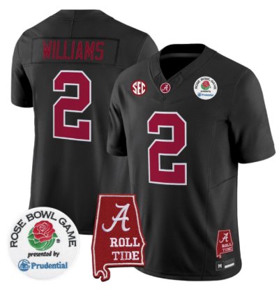 Ryan Williams Jersey 2 Alabama Crimson Tide 2026 Rose Bowl Stitched Black