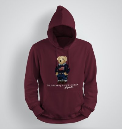 Classic Bear Hoodie Unisex Pullover Maroon