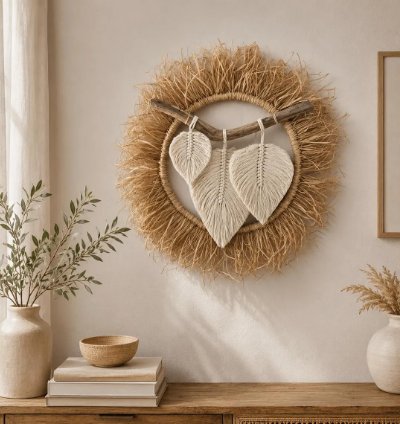 Macrame Leaf Wall Hanging Boho Jute Rope Art Rustic Cotton Cord Decor