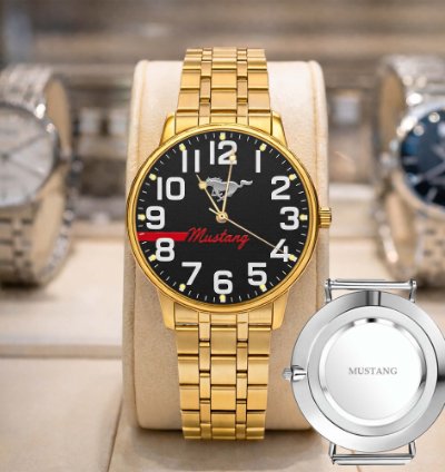 Ford Mustang Car Watch For Men Black Stainless Steel Strap Luxury Wristwatch
