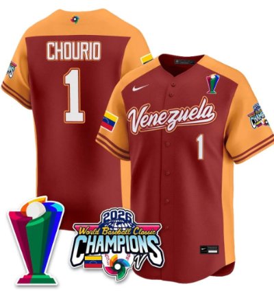 Jackson Chourio 1 Venezuela Baseball Jersey 2026 World Baseball Classic Champions Limited Stitched