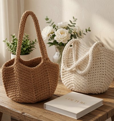 Womens Retro Woven Handbag Brown Handwoven Shoulder Tote Bag