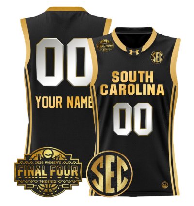 Custom South Carolina Gamecocks Jersey 2026 Final Four Stitched Black Gold