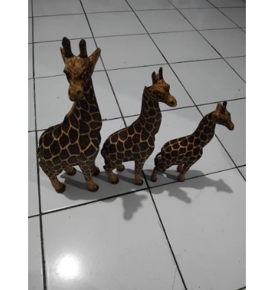 Set Of 3 Wooden Giraffe Statues 30 38 44 Cm With Soldering Decorative Motif