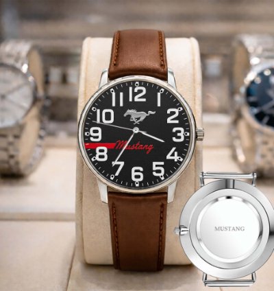 Ford Mustang Car Watch For Men Black Stainless Steel Strap Luxury Wristwatch