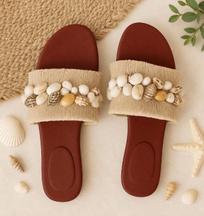 Seashell Sandals Women Boho Beach Slides Handmade Bali Coastal Summer Sandals Gift For Her