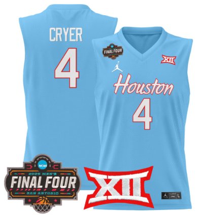 Lj Cryer Jersey 4 Houston Cougars 2025 Final Four Patch Stitched Blue