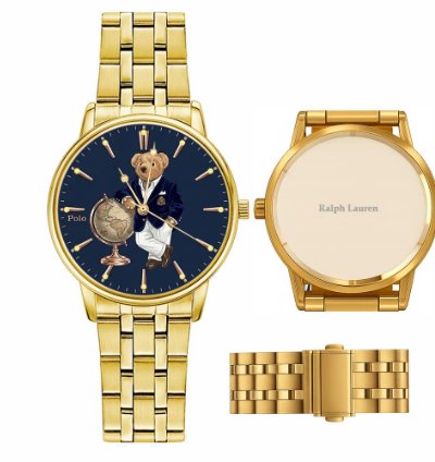 Elegant World Map Bear Navy Dial Mens Watch236 Gold Steel