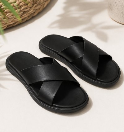 Mens Leather Slide Sandals Handmade Black Sandals