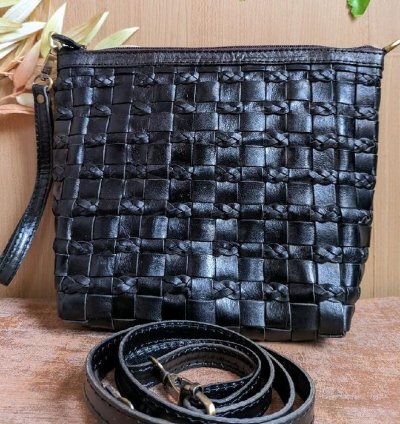 Handwoven Genuine Leather Clutch Bag Womens Woven Crossbody Purse Suede Lined Shoulder Bag Gift For Her