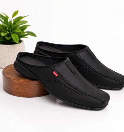 Mens Leather Slip On Mule Shoes Casual Comfort Sandals Lightweight Everyday Walking Footwear Gift For Him In Black