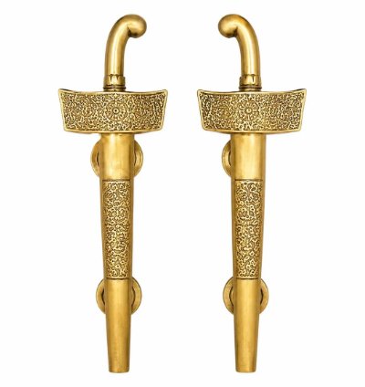 Antique Gold Keris Style Door Handle Solid Cast Aluminum Pull Javanese Rustic Entry Hardware