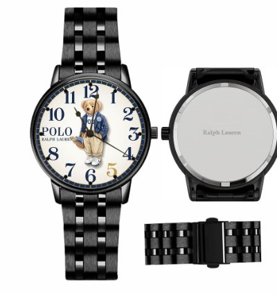 Elegant Preppy Flower Basket Bear Cream Dial Watch237 Black Steel