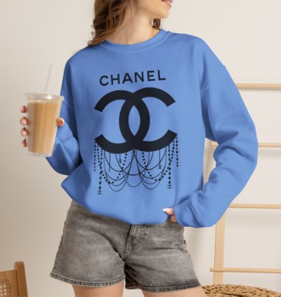 Chanel Logo Necklace Carolina Blue Sweatshirt - Size Usa