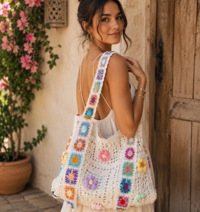 Handmade Daisy Crochet Shoulder Bag Floral Sling Bag