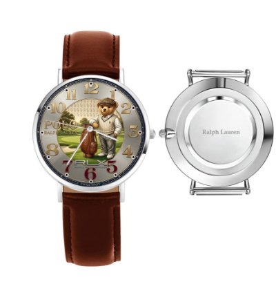 Sporty Golf Teddy Bear Theme Mens Wrist Watch223 Leather Brown
