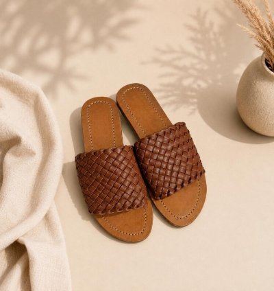 Handmade Bali Leather Slide Sandals Minimalist Boho Summer Flats In Brown