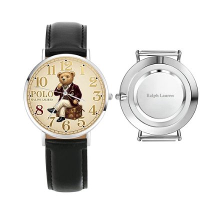 Preppy Dapper Sitting Bear Cream Dial Mens Watch235 Leather Black
