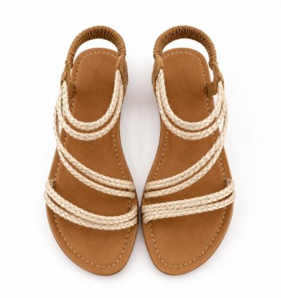 Handmade Bali Leather Gladiator Sandals Boho Braided Straps Resort Wear In Cream