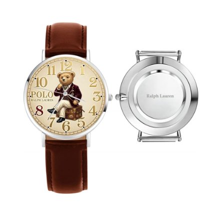Preppy Dapper Sitting Bear Cream Dial Mens Watch235 Leather Brown