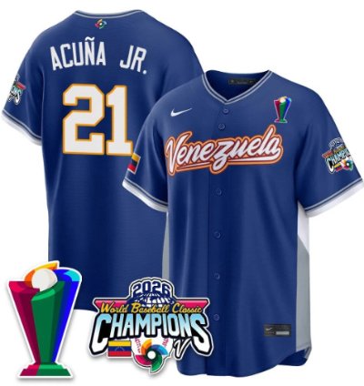 Ronald Acuna Jr 21 Venezuela Baseball Jersey 2026 World Baseball Classic Champions Limited Stitched