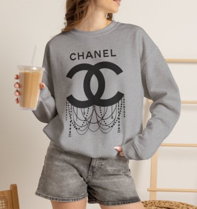 Chanel Logo Necklace Grey Sweatshirt - Size Usa