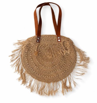 Handmade Crochet Fringe Tote Bag Boho Round Shoulder Purse Bali Woven Beach Handbag