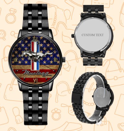 Mustang Ford Black Stainless Steel Wrist Watch