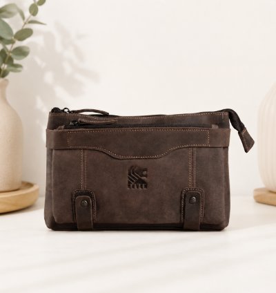 Premium Full Grain Crazy Horse Leather Mens Clutch In Brown