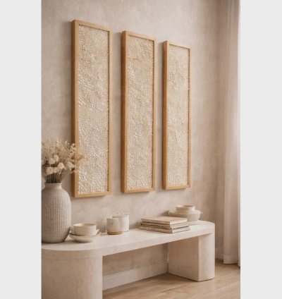 Handmade Seashell Wall Decor Minimalist Coastal Wooden Hanging 95x20cm