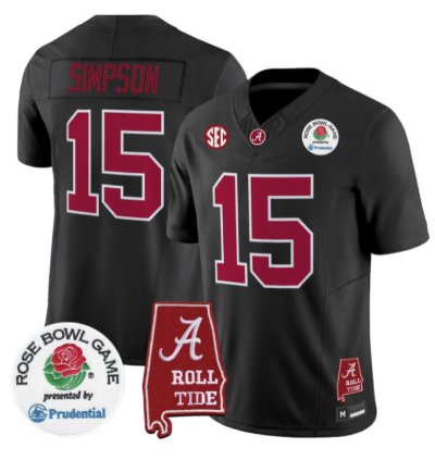 Ty Simpson Jersey 15 Alabama Crimson Tide 2026 Rose Bowl Patch Stitched Black
