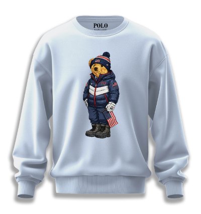 Patriotic American Bear Sweatshirt Light Blue