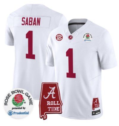 Nick Saban Jersey 1 Alabama Crimson Tide 2026 Rose Bowl Patch Stitched White