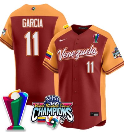 Maikel Garcia 11 Venezuela Baseball Jersey 2026 World Baseball Classic Champions Limited Stitched