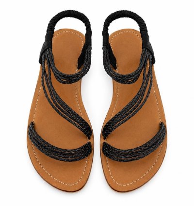 Handmade Bali Leather Gladiator Sandals Boho Braided Straps Resort Wear In Black