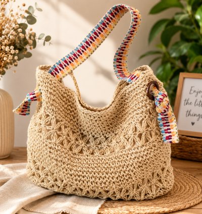 Handmade Woven Rattan Beach Tote Bag