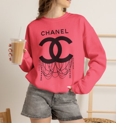 Chanel Logo Necklace Pink Sweatshirt - Size Usa