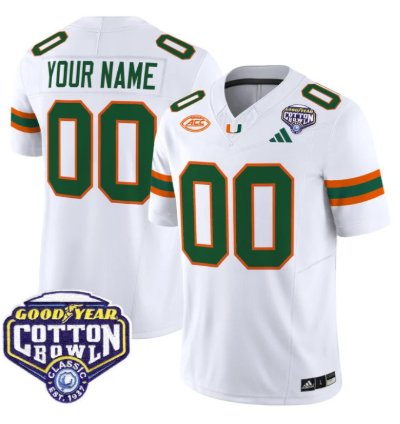 Custom Miami Hurricanes Jersey Name Number 2025 Cotton Bowl Patch Stitched White