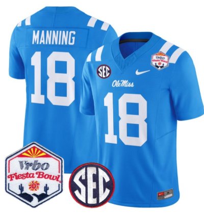 Archie Manning 18 Ole Miss Rebels Football Jersey 2026 Fiesta Bow Vapor Patch All Stitched