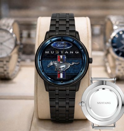 Mustang Logo Classic Watch For Men With Silver Steel Strap